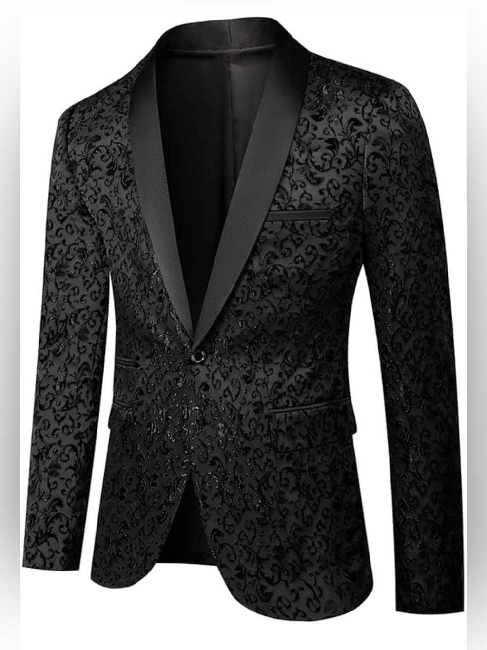Mens Floral Jacquard Dress Suit Jacket 1 Button Print Tux Blazer Sport Coat-NWOT